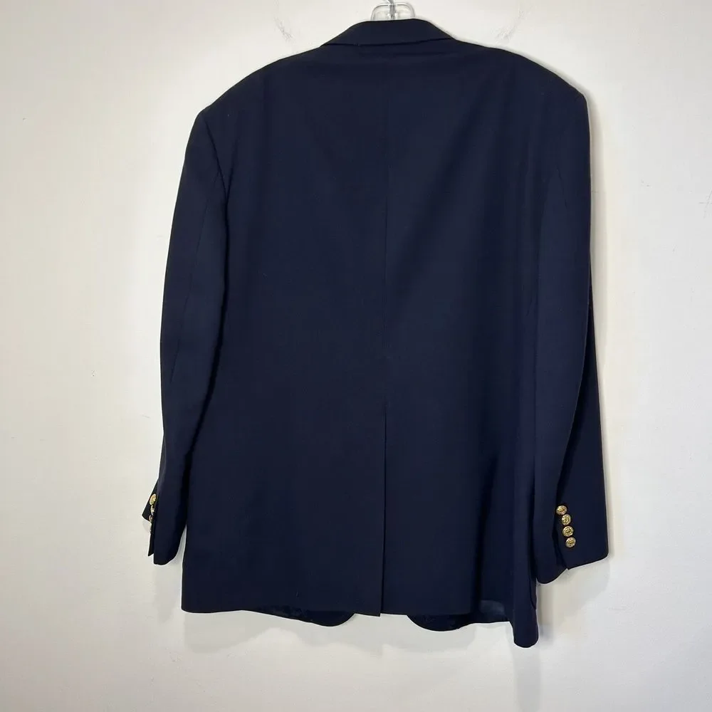 Lands End Men's Wool Navy Blue Jacket Blazer Gold Crest Anchor Buttons Size 44R